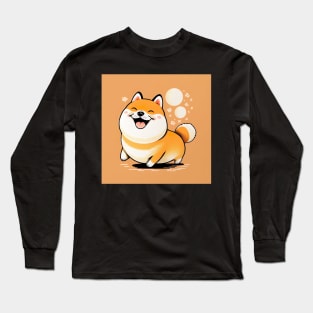 Super Cute Shiba Inu Dog Illustration Drawing Long Sleeve T-Shirt